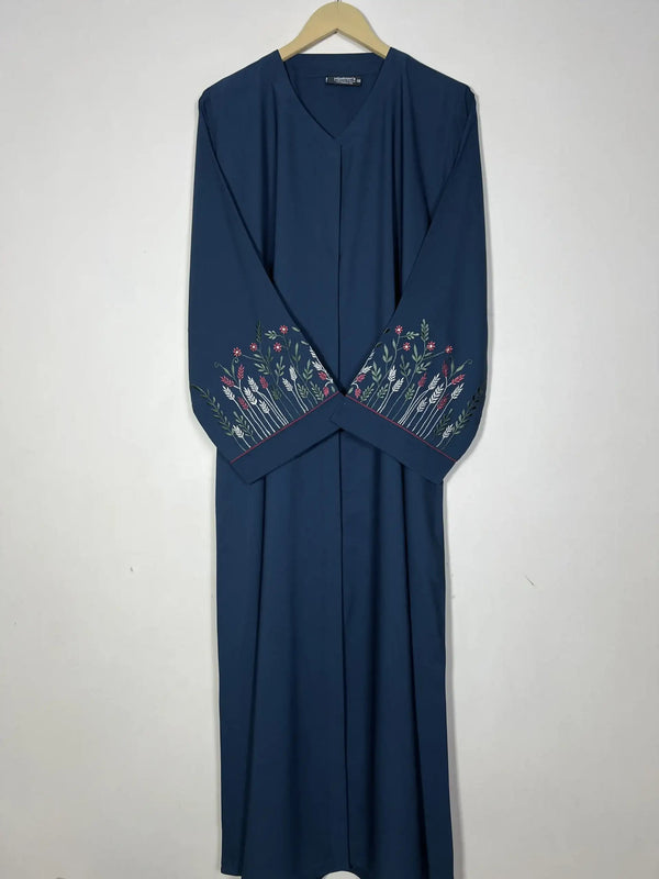 Teal - Embroidered Bloom Abaya HJ1153