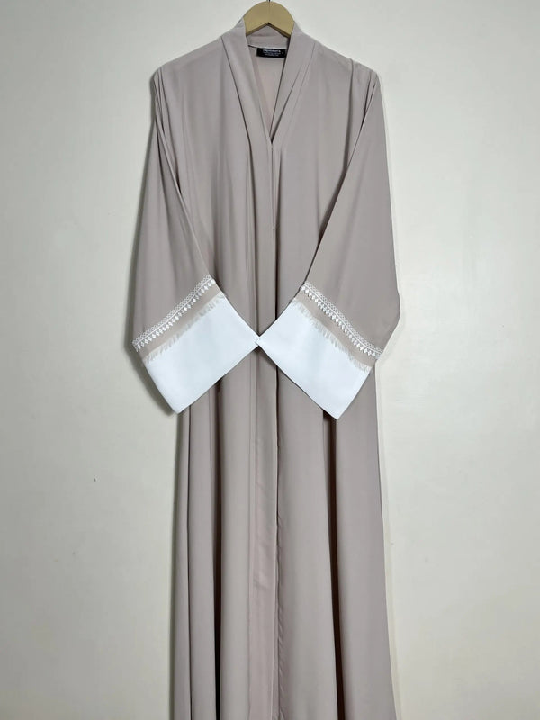 Beige - Fray Border Luxe Abaya HJ0947